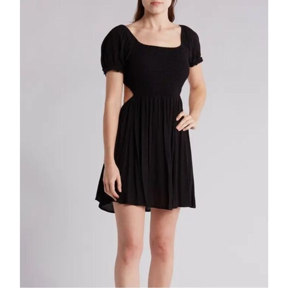 NWT Rachel Parcell Womens Black Wash Crepe Open Back Smocked Mini Dress Size XS - Picture 1 of 11
